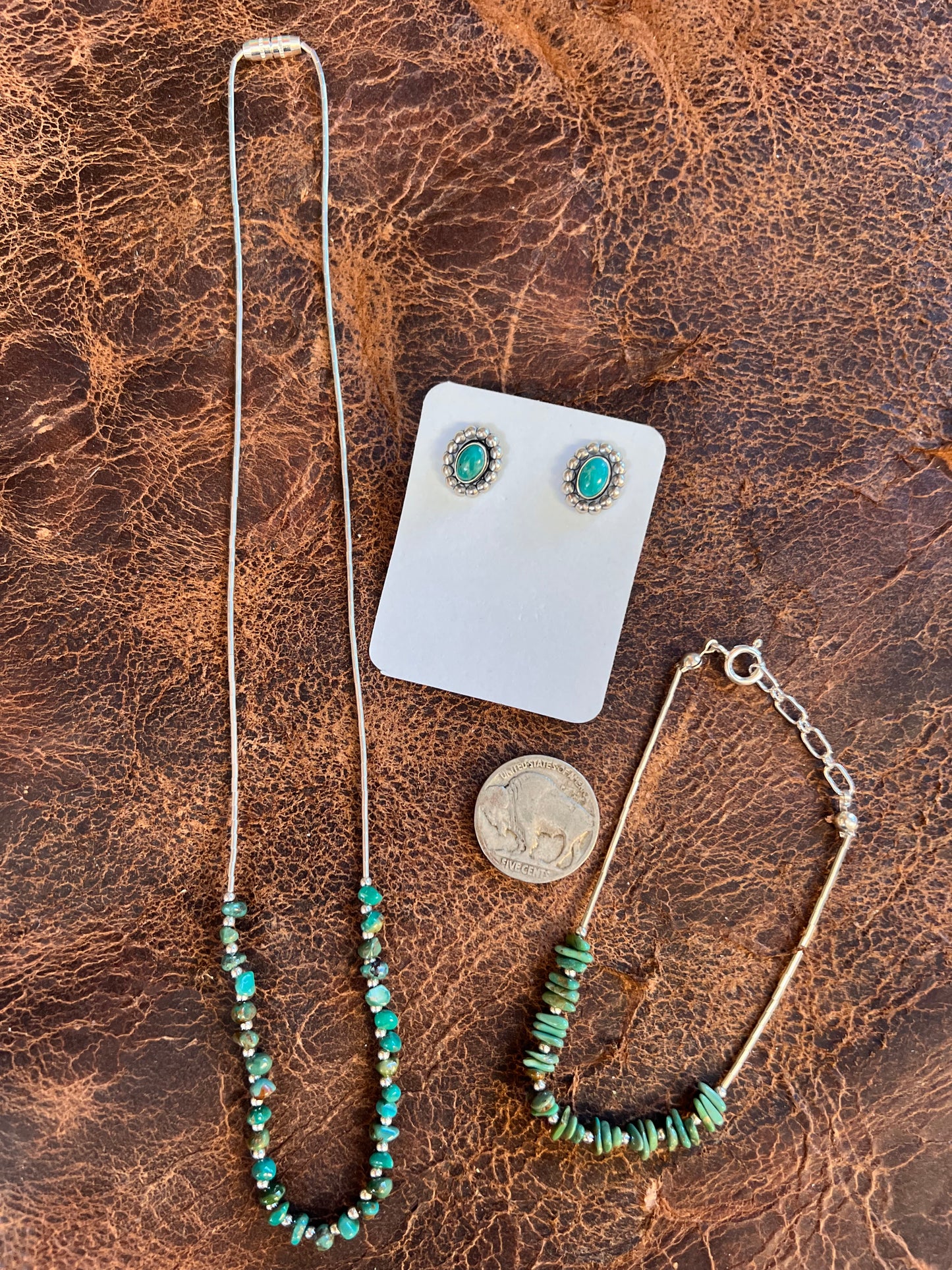 Sterling Liquid Silver & Tyrone Turquoise Necklace, Bracelet & Earring Set