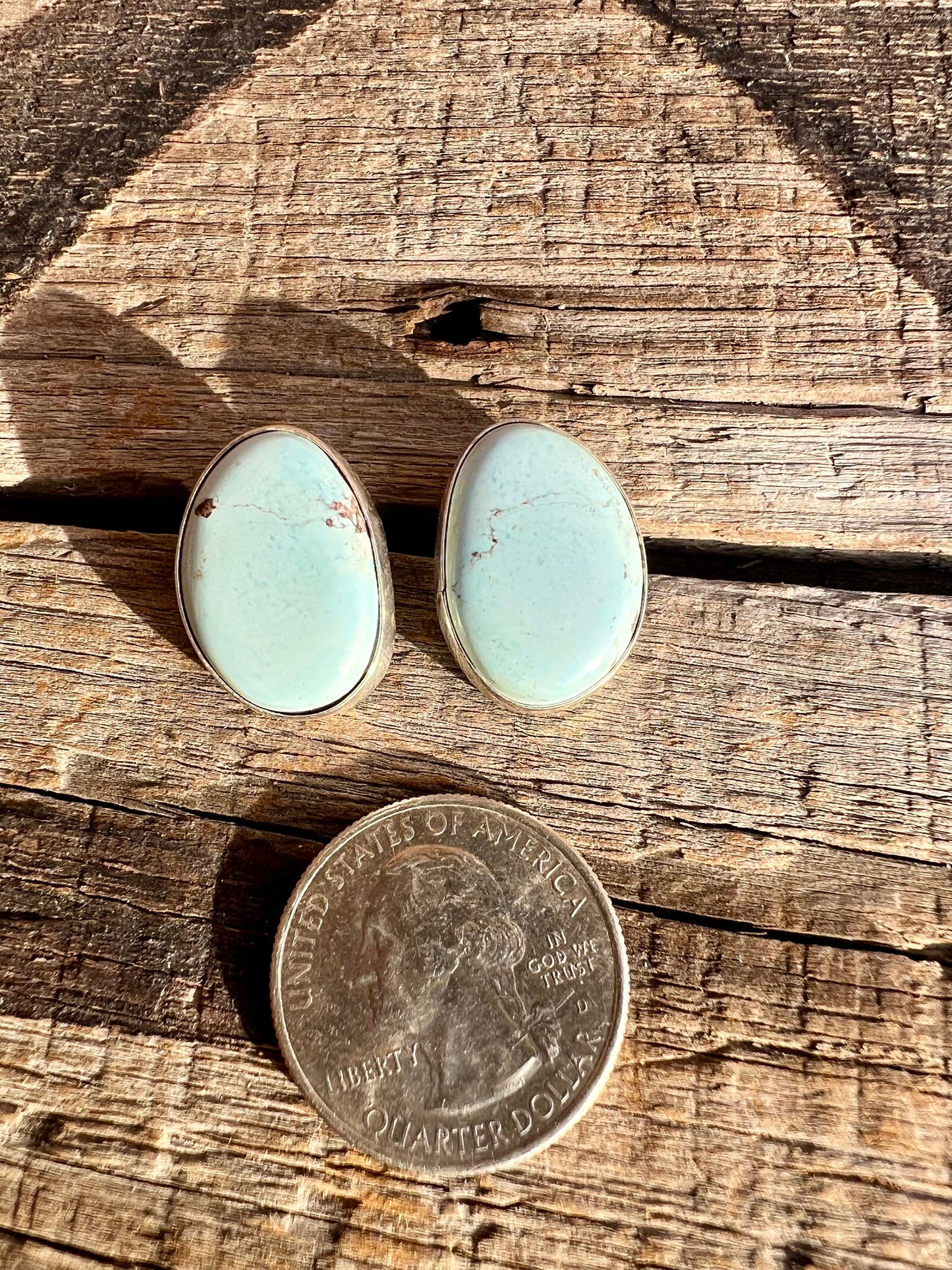 Golden Hills Turquoise & Sterling Post Earrings- Navajo Handmade by Lee Sandoval