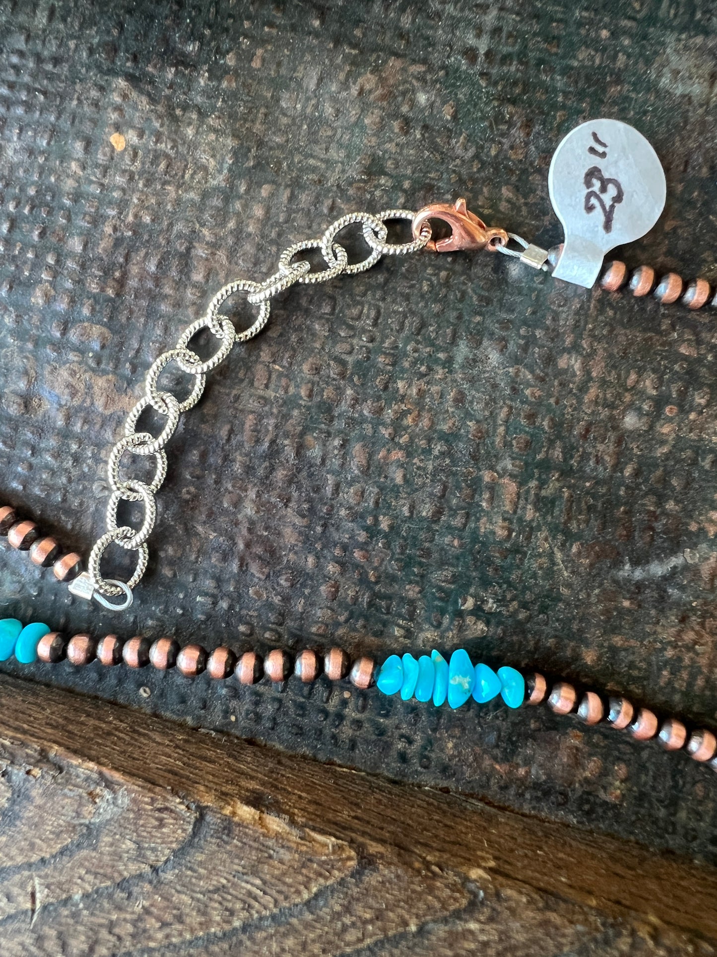 Genuine Copper Bead (3mm) & Sleeping Beauty Turquoise Necklace 23”-25”