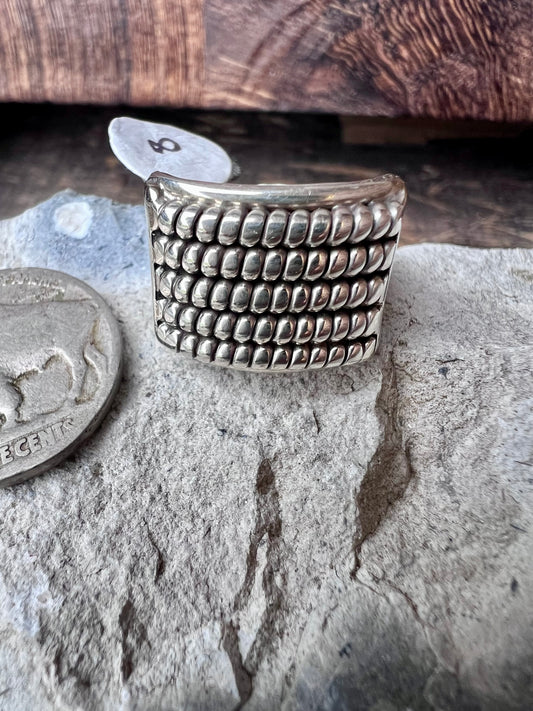 Handmade by Caroline Tsosie. 5-row Sterling Silver Ring Sz 8