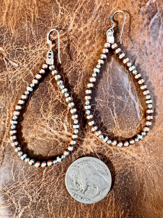 Copper & Sterling Bead Hoop Earrings 2 3/4”