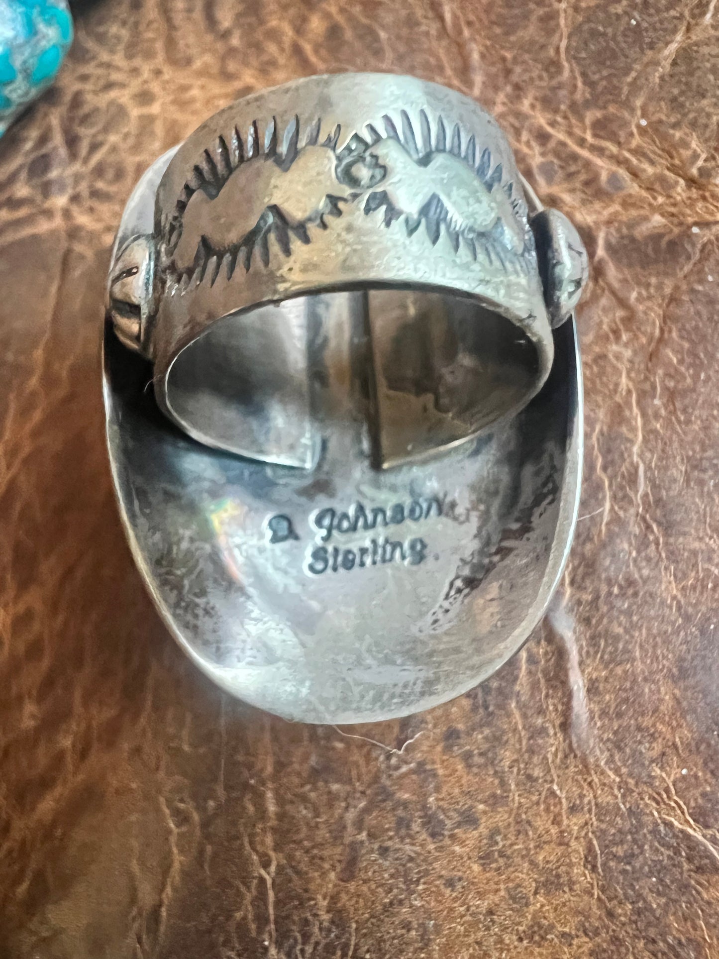 Rare Ceruleite & Sterling Silver Navajo Handmade by Bobby Johnson Sz 6