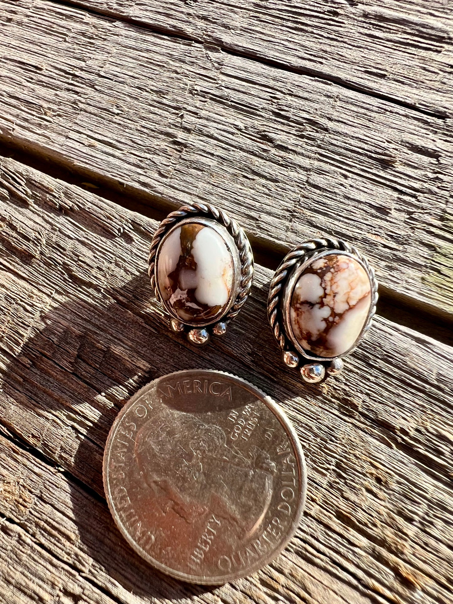 Wild Horse Magnesite & Sterling Silver Post Earrings- Navajo Handmade by Lee Sandoval