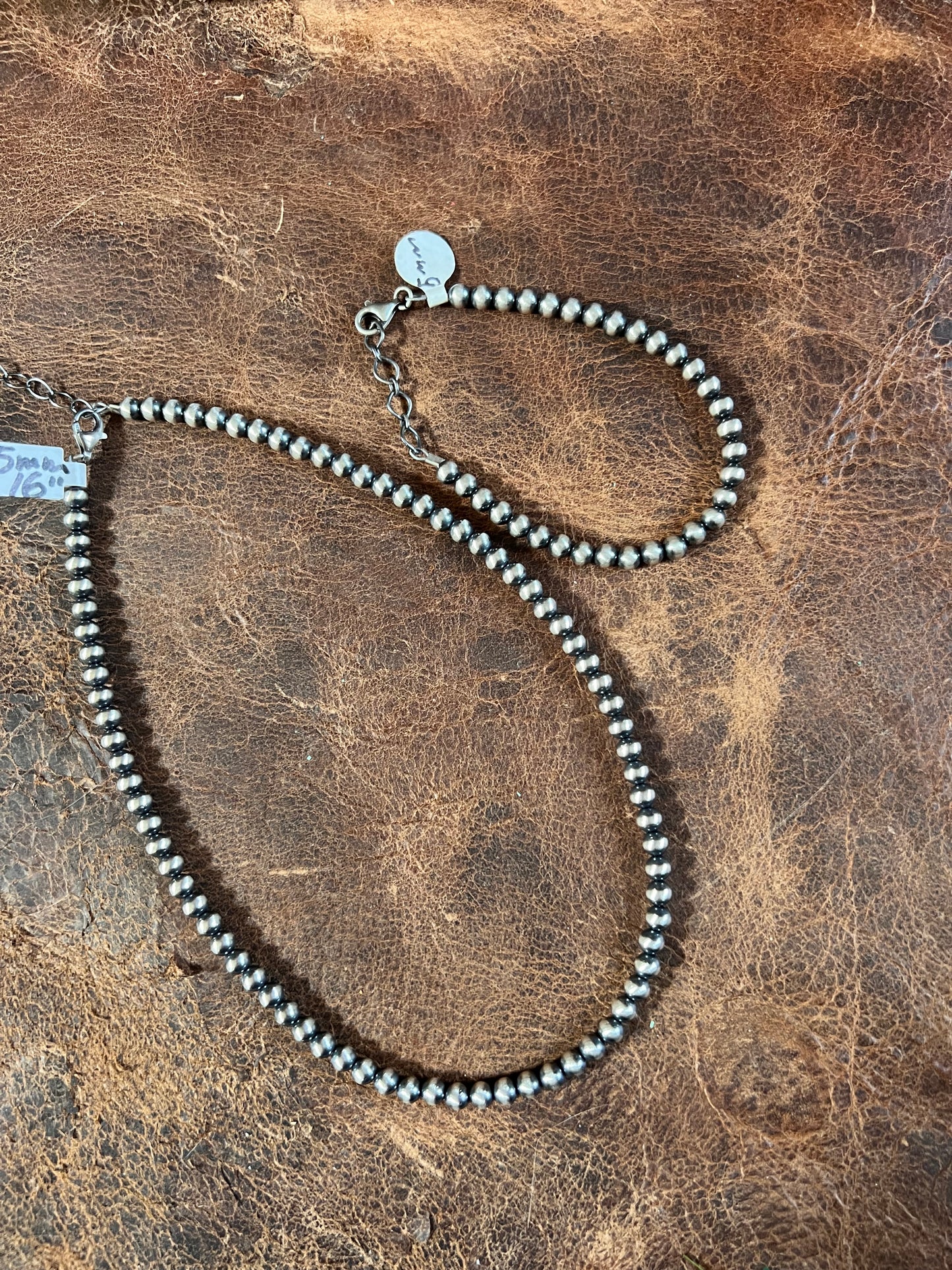Sterling Silver 5mm Oxidized Bead 16-18” Necklace & Bracelet 7-8”