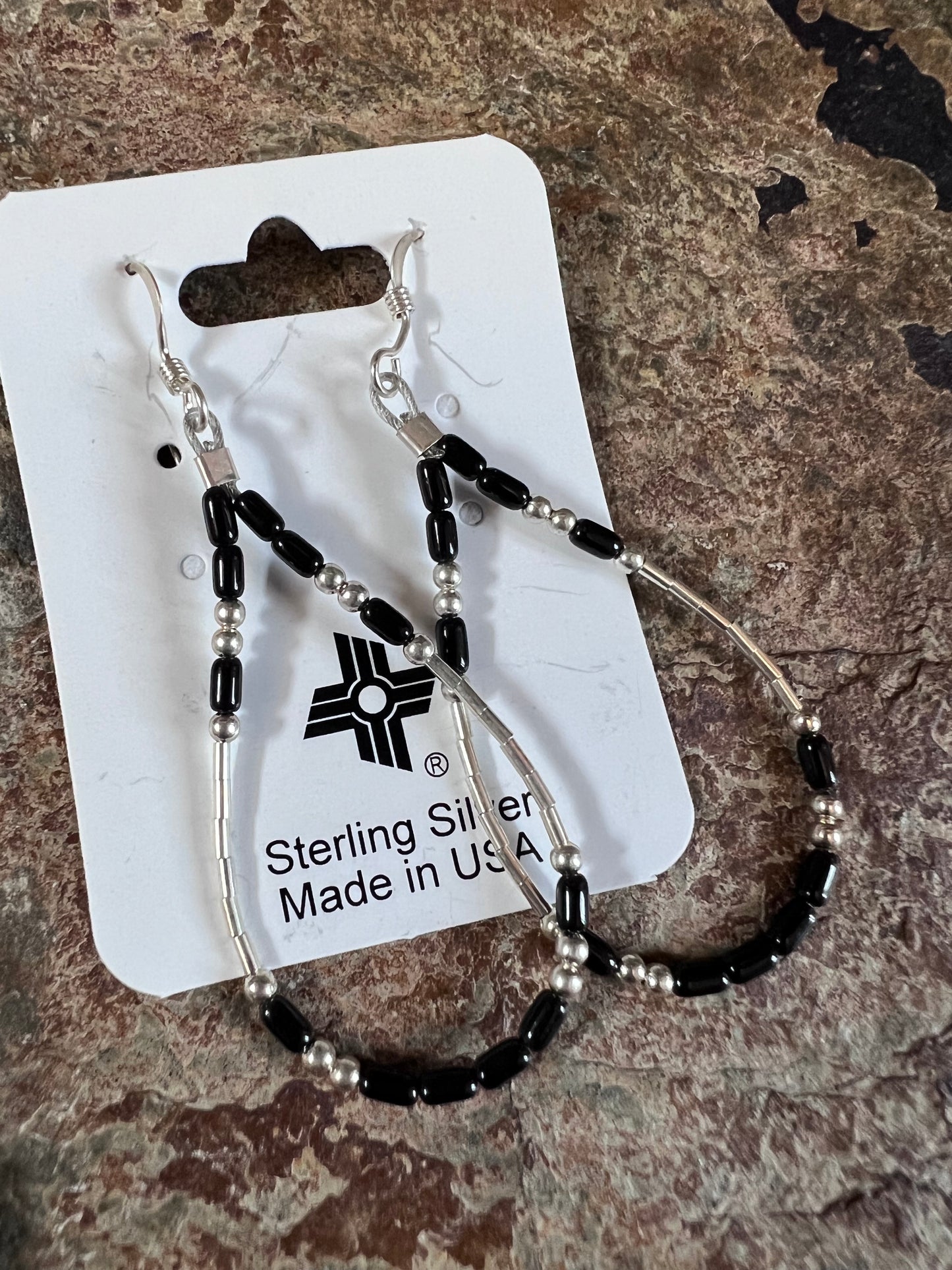 Southwest Handmade Sterling & Onyx Dangle Earrings, Wrist & Ankle Bracelet Set