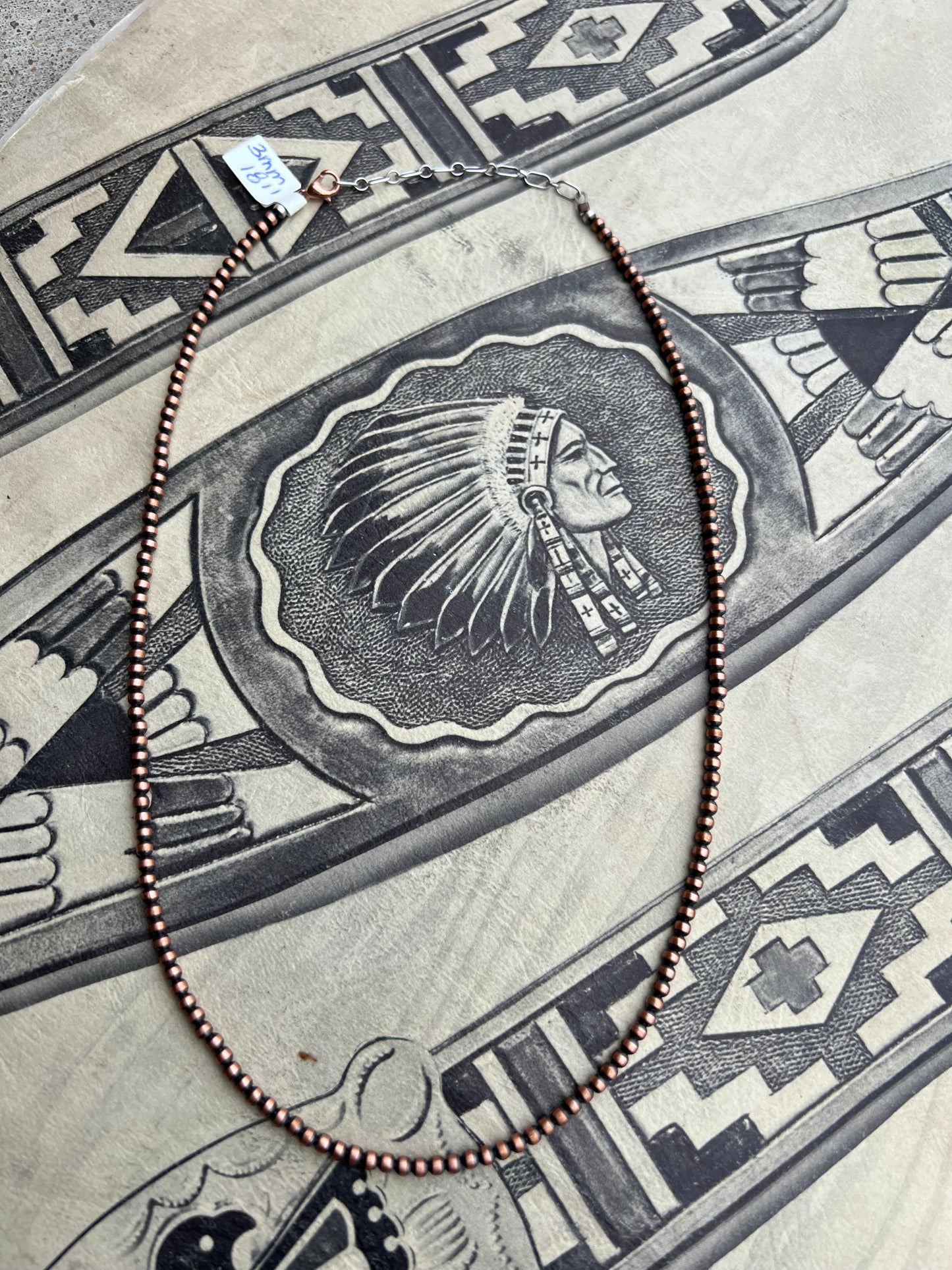 Copper Oxidized 3mm Bead Necklace 18”-20”