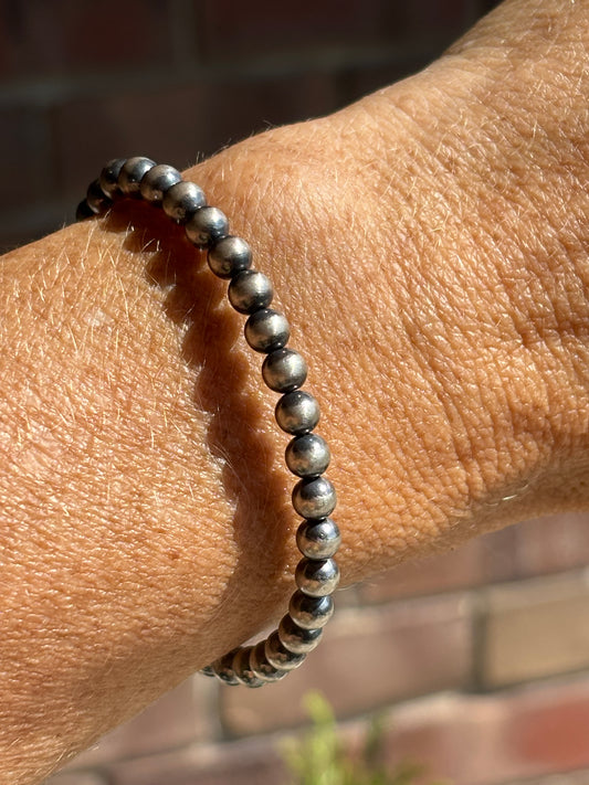 Sterling Silver 5mm Oxidized Bead Bracelet 7-8”