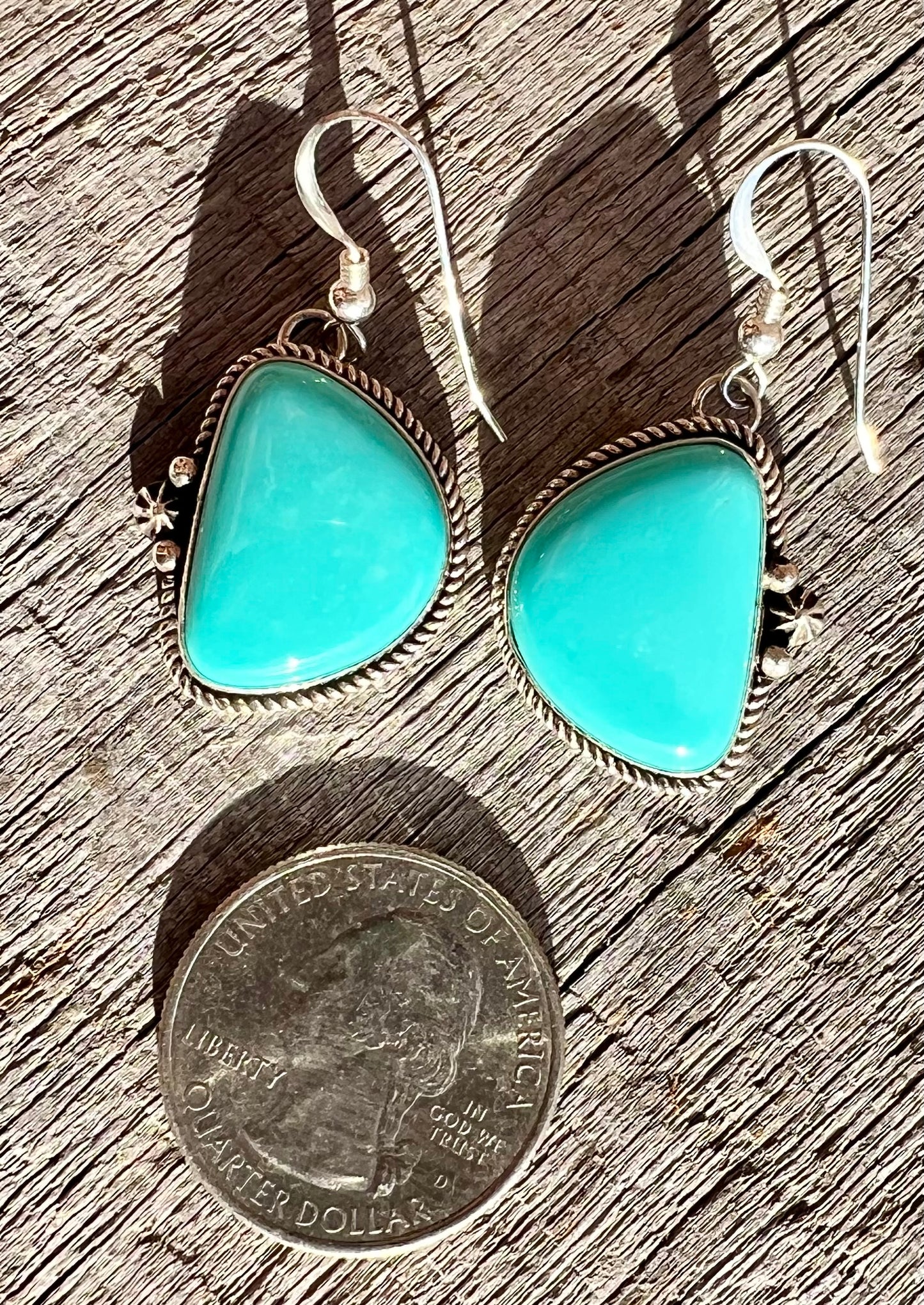 Sonoran Turquoise & Sterling Silver Dangle Earrings. Navajo Handmade by Antoinette Platero