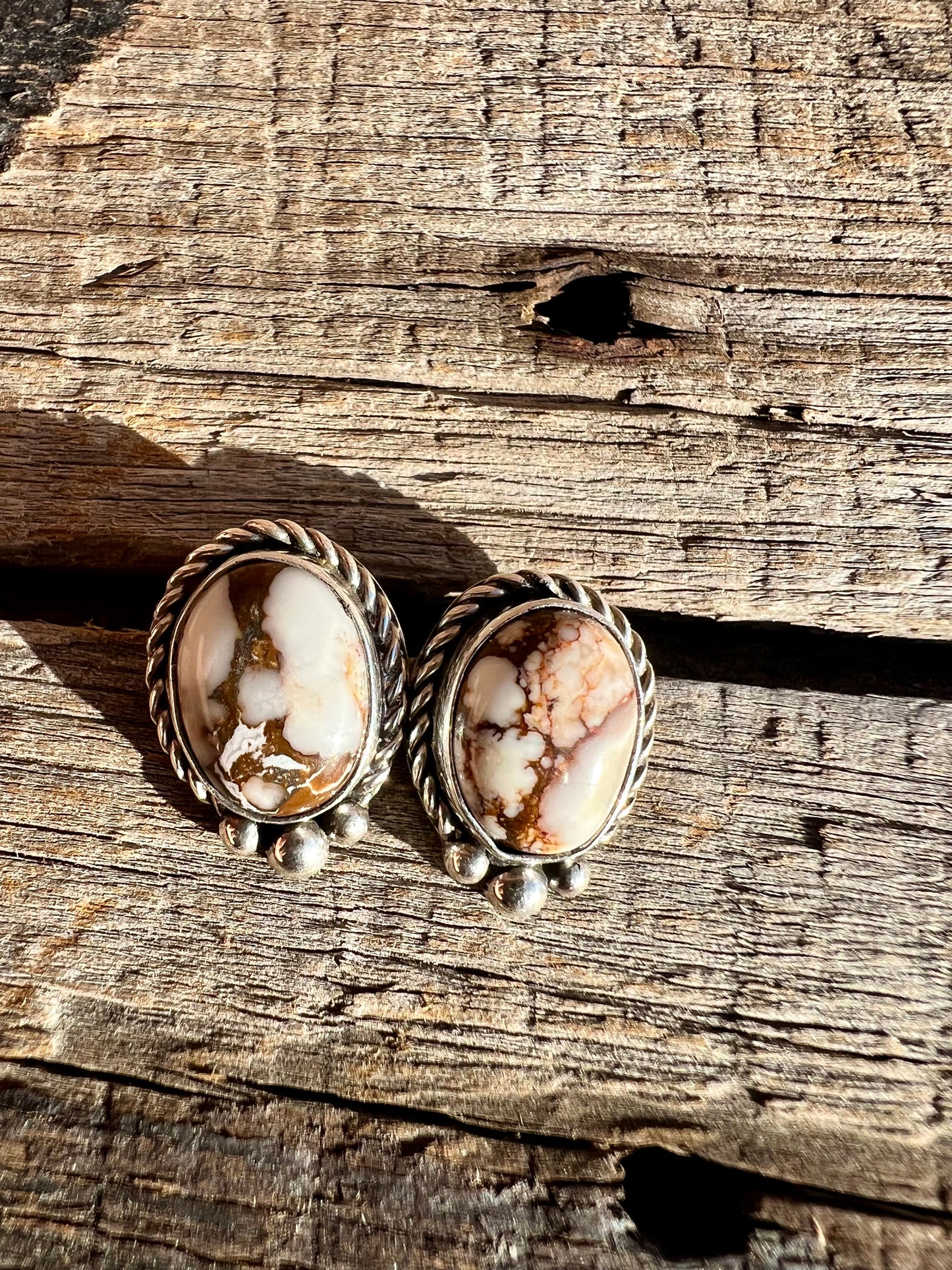 Wild Horse Magnesite & Sterling Silver Post Earrings- Navajo Handmade by Lee Sandoval