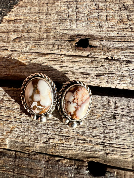 Wild Horse Magnesite & Sterling Silver Post Earrings- Navajo Handmade by Lee Sandoval