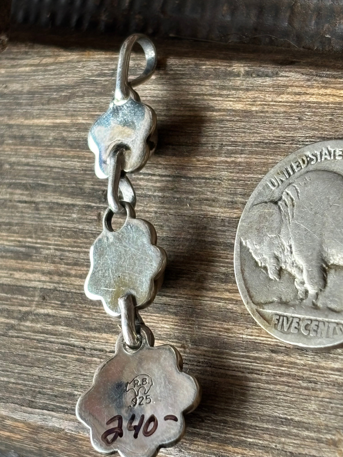 Dainty Native Handmade Sterling Silver Flower & Sleeping Beauty Turquoise Pendant 1.9”