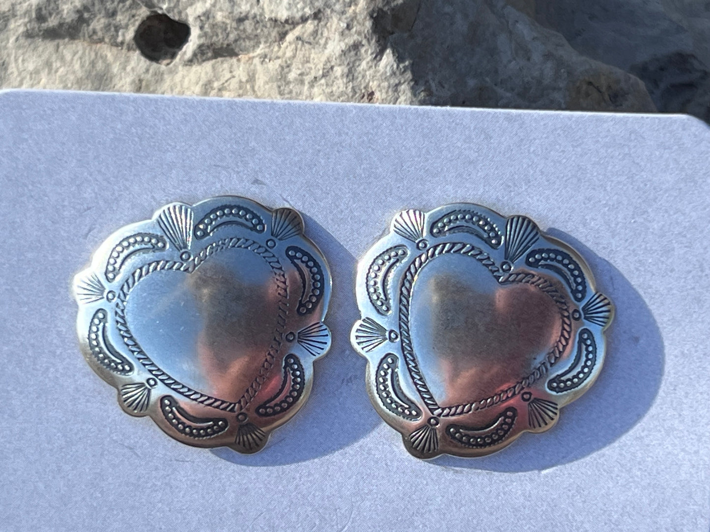 Southwest Sterling Silver Heart Concho Post Earrings 7/8”