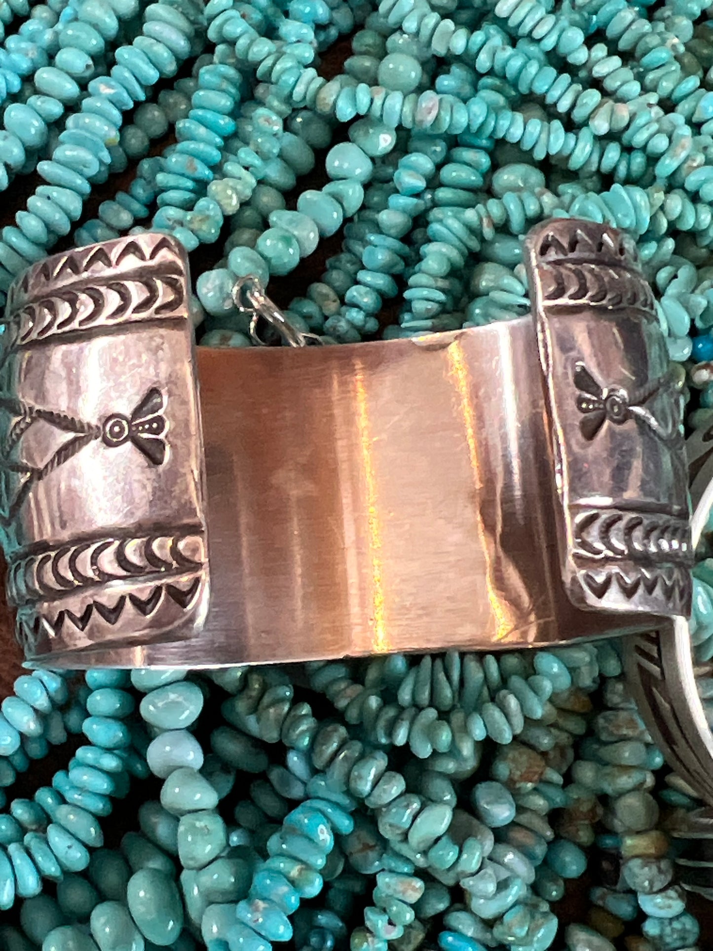 Vintage Heavy Navajo Handmade Sterling Silver Stamped Cuff Bracelet