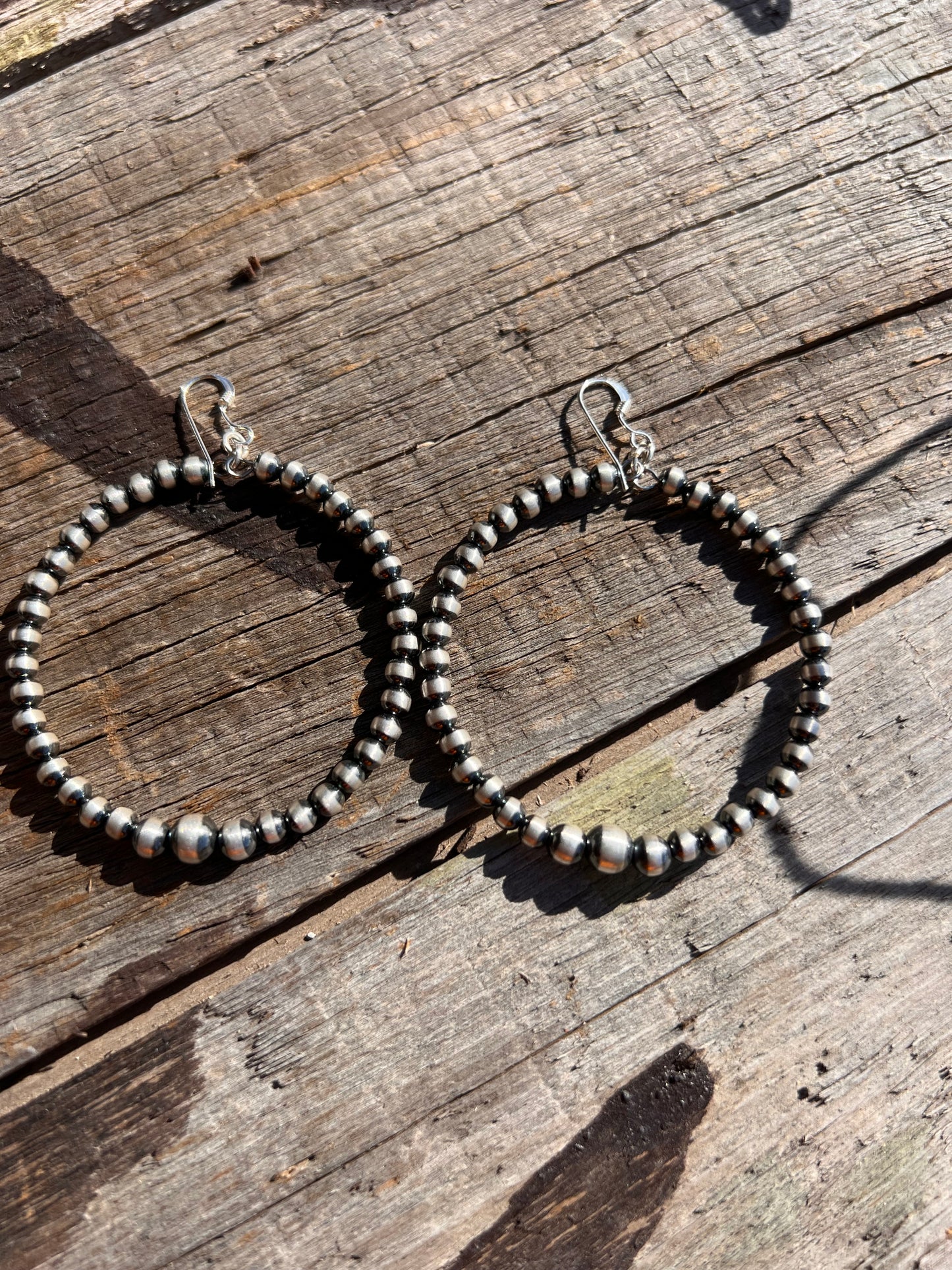 Sterling Silver Oxidized Bead Hoop Dangle Earrings 2.75”