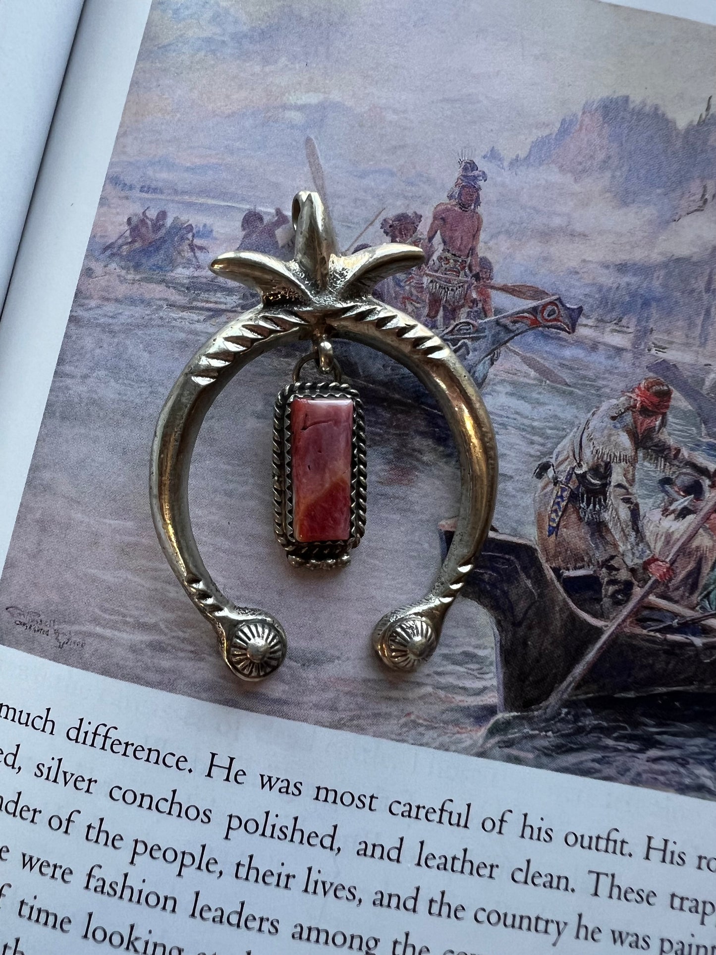 Vintage Navajo Handmade Sunset Spiny Oyster & Sterling Naja Pendant