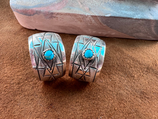 Sterling Silver & Turquoise Hoops 1”