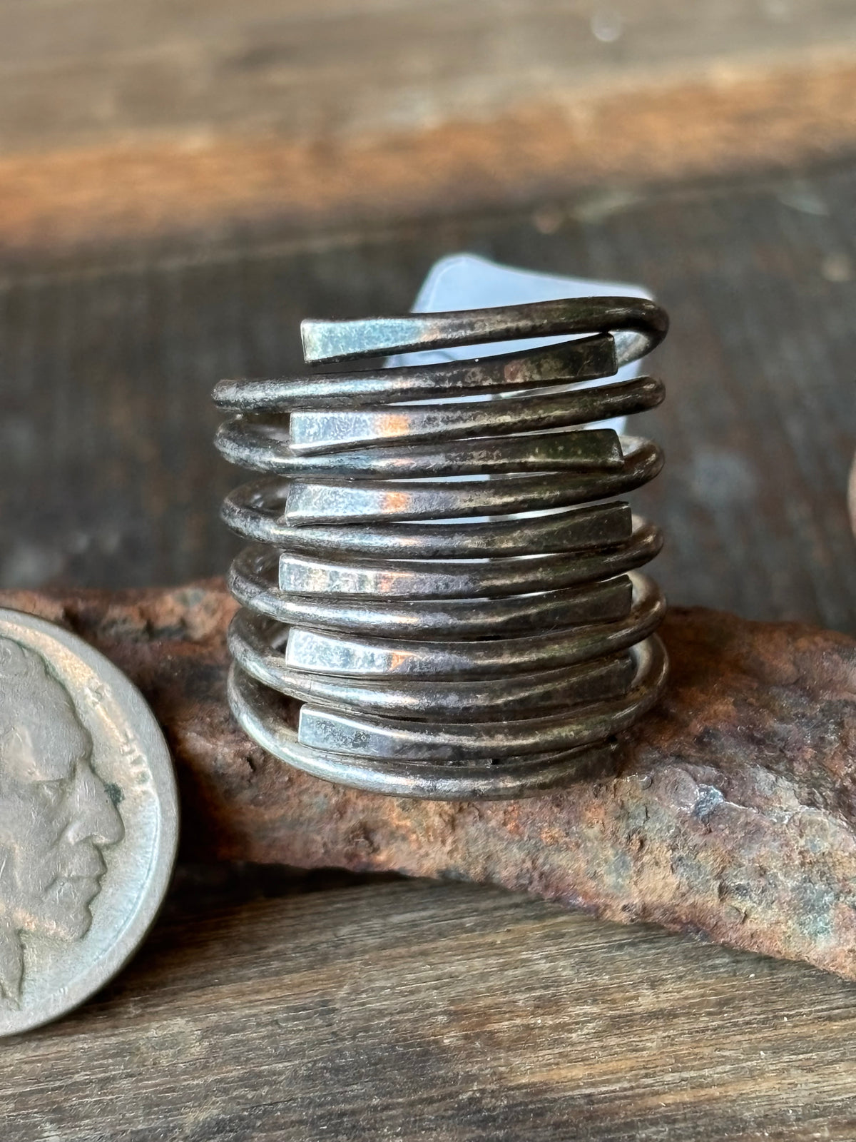 Vintage Handmade Artisan Wide Sterling Silver Ring Sz 8