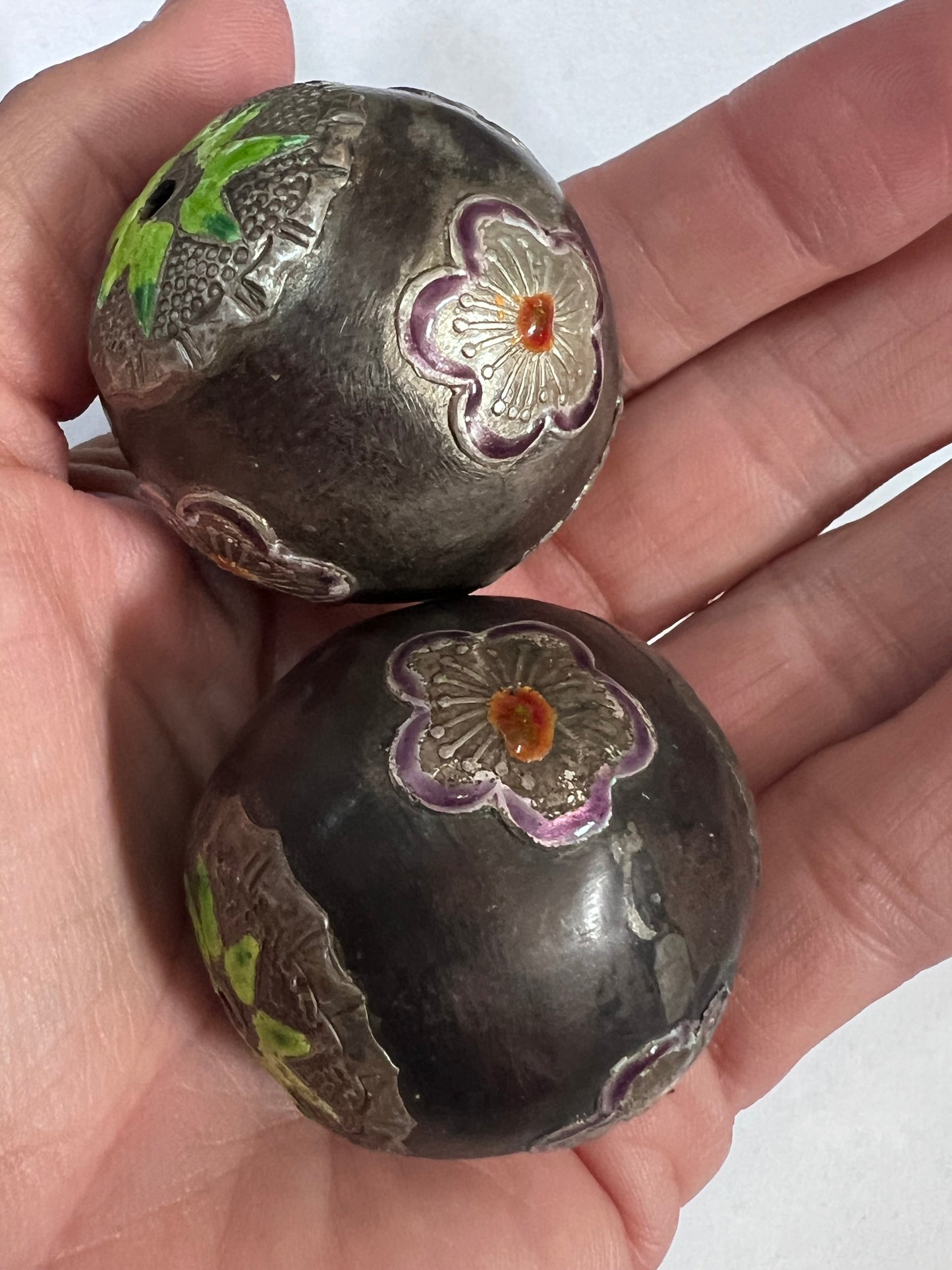 Two Large Vintage Sterling Silver Beads 38mm