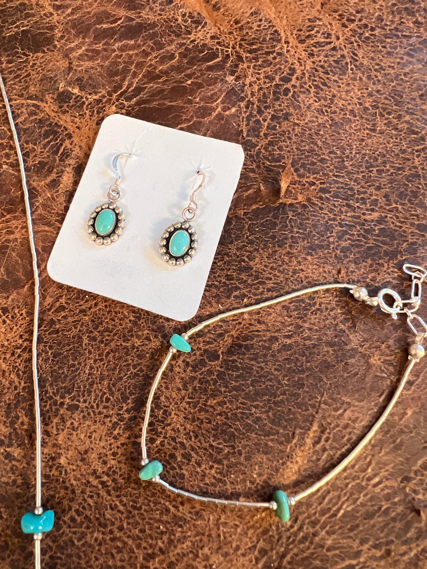 Southwest Sterling Liquid Silver & Tyrone Turquoise Necklace Nugget Necklace & Bracelet Set