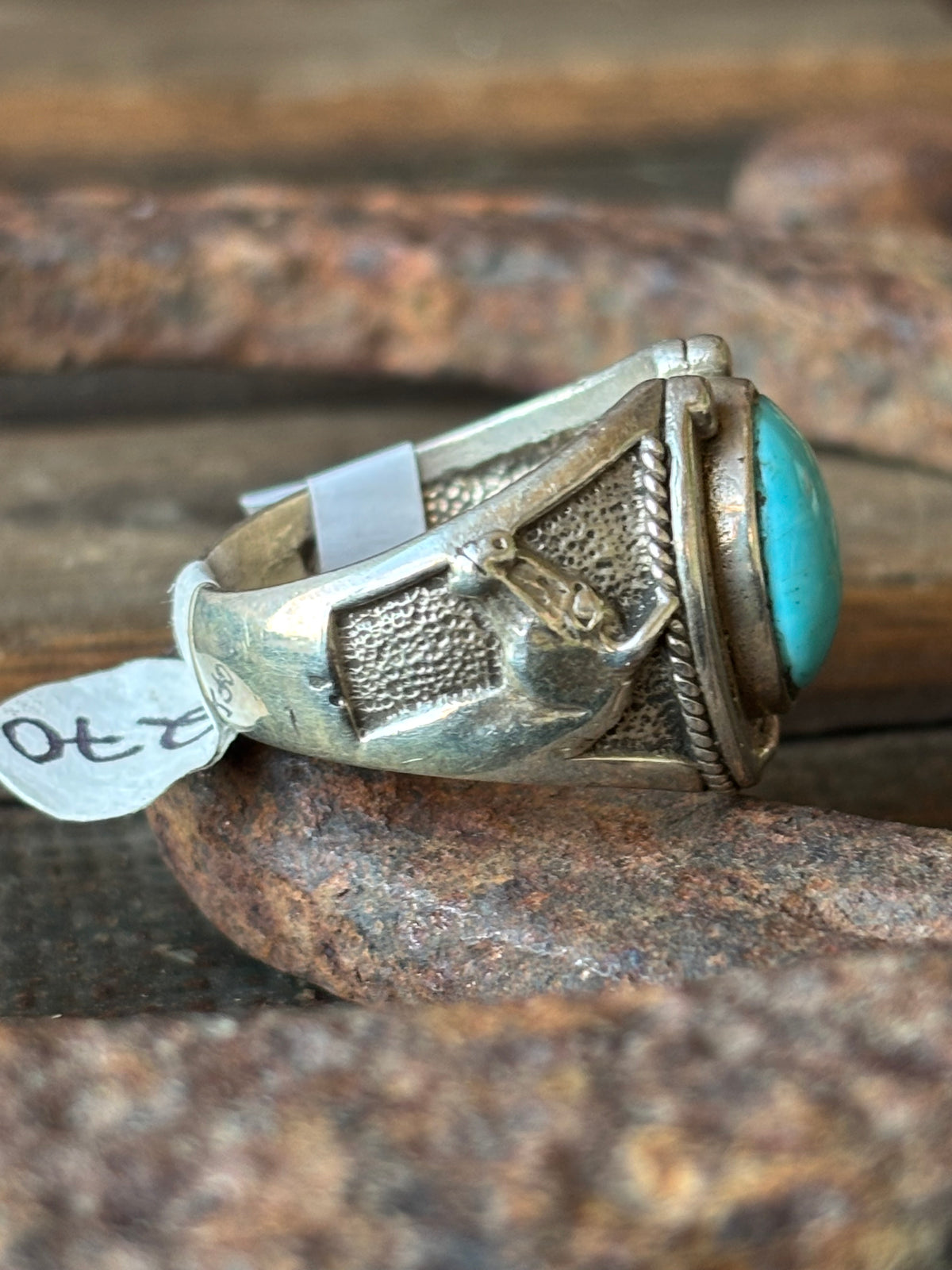 Vintage Chunky Sterling Silver & Turquoise Horse Head & Horseshoe Ring Sz 10