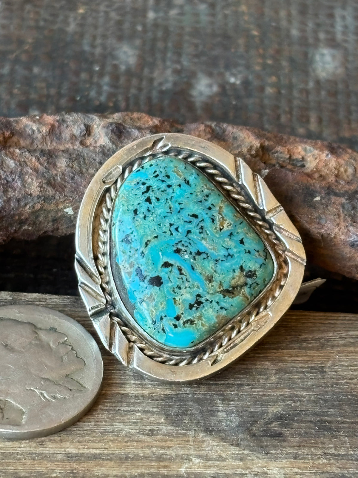 Vintage Native Handmade Royston Turquoise & Sterling Ring Size 6
