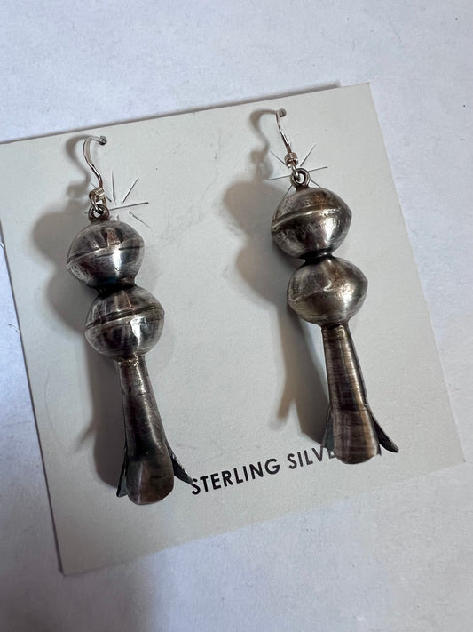 Native American Handmade by Emily Tsosie - Sterling Navajo Pearl 11mm Blossom Dangle Earrings 2”