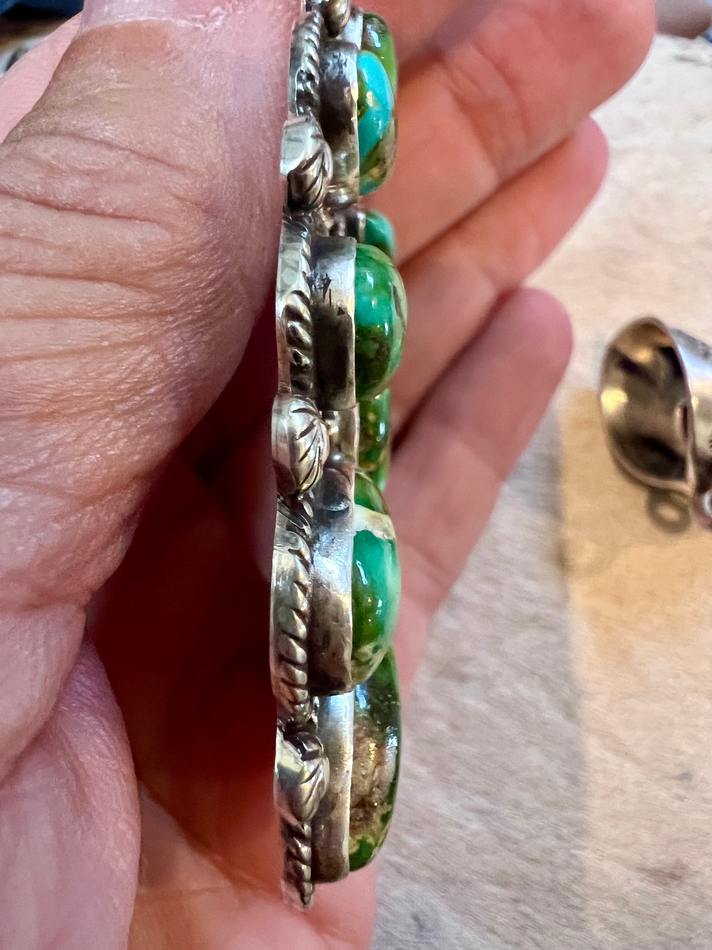 Navajo Handmade by Tyler Brown- Statement Piece!! Sonoran Gold Turquoise & Sterling Cluster Pendant with Detachable Bale- Shepherds Hook Option 3.5”x 2”