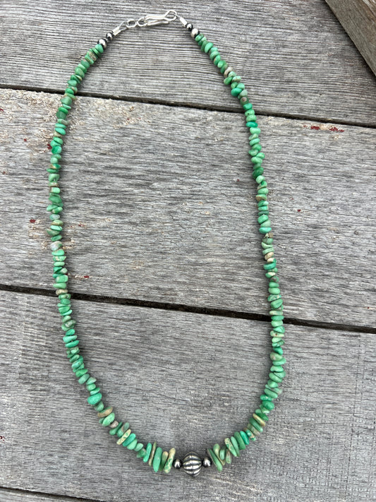Lucin Variscite & Sterling Bead Necklace 17.5”