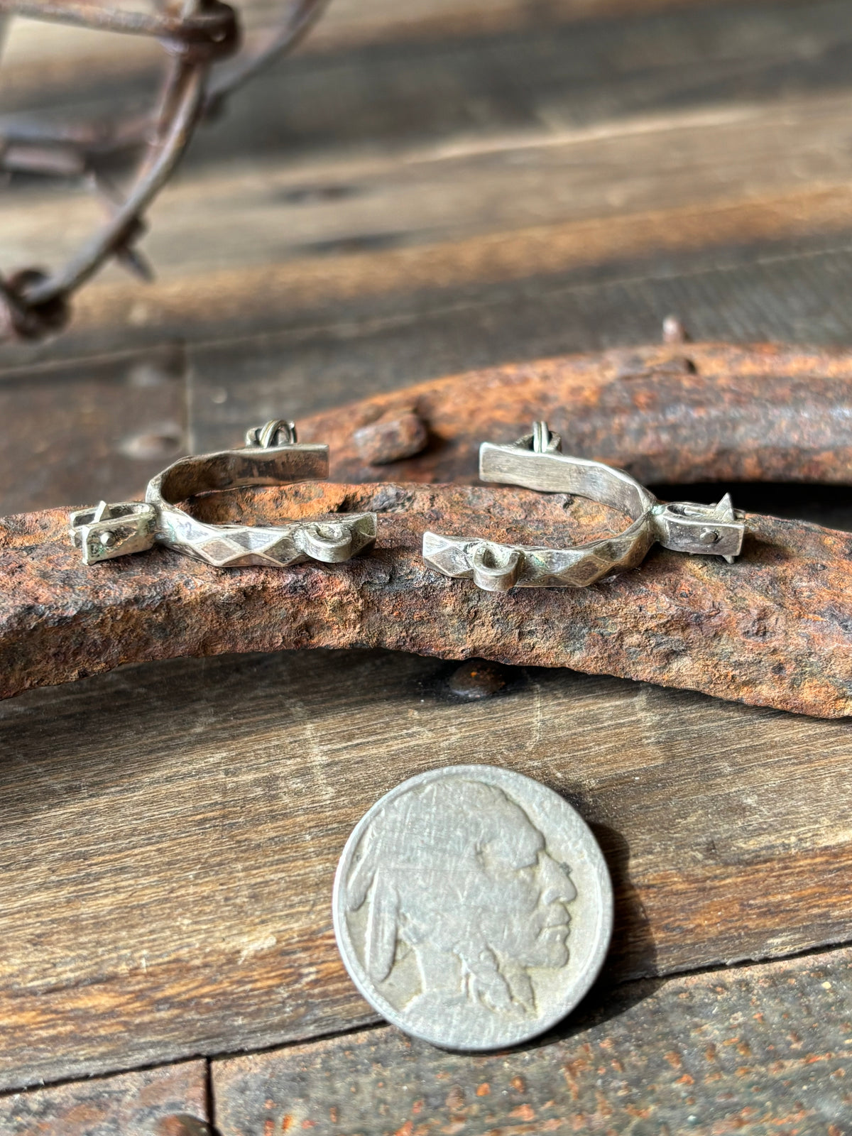 Vintage Native Handmade Sterling Silver Spur Dangle Earrings