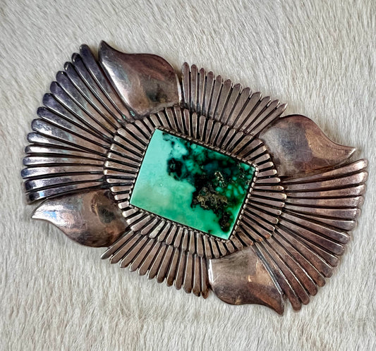 Eddy Chaco Handmade Sterling & Rare High-grade Carico Lake Brooch