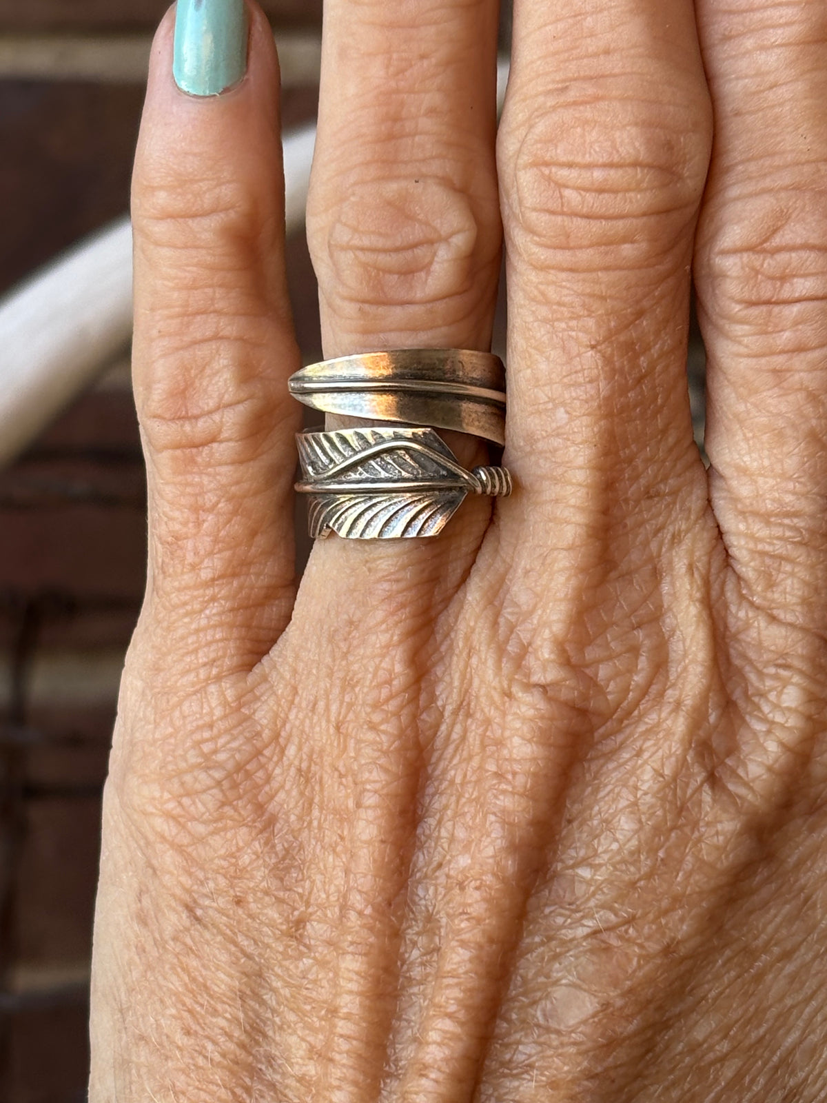 Native Handmade by Chris Charley Sterling Silver Feather Ring Size Adjustable