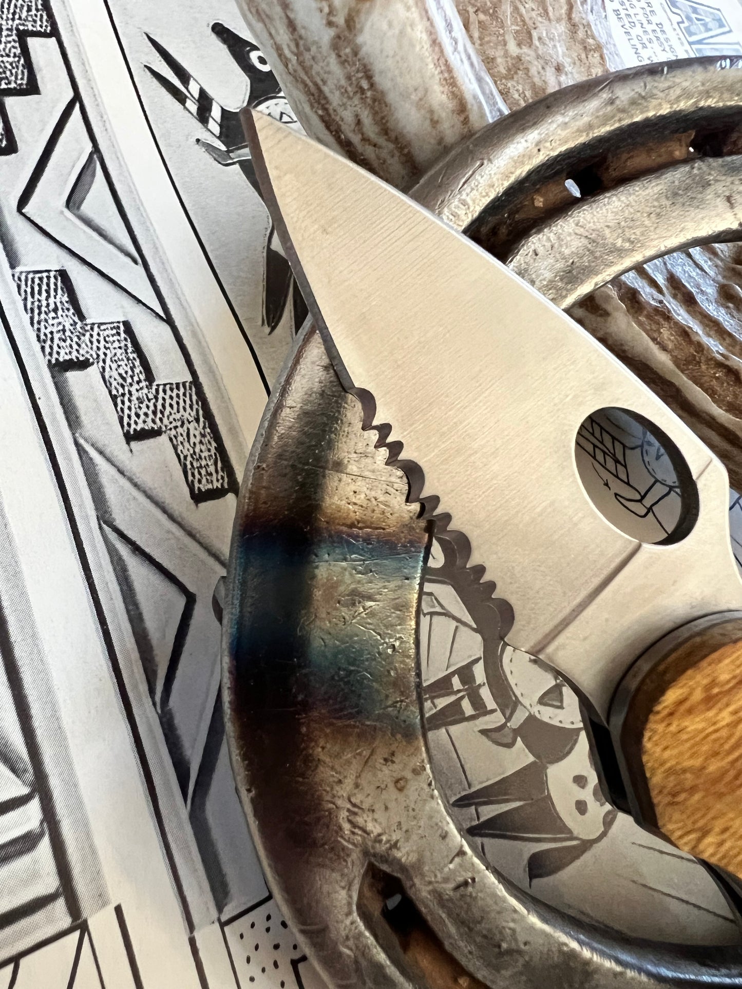 Beautiful Pocket Knife with Wood, Turquoise & Coral Inlay. 
3.5”