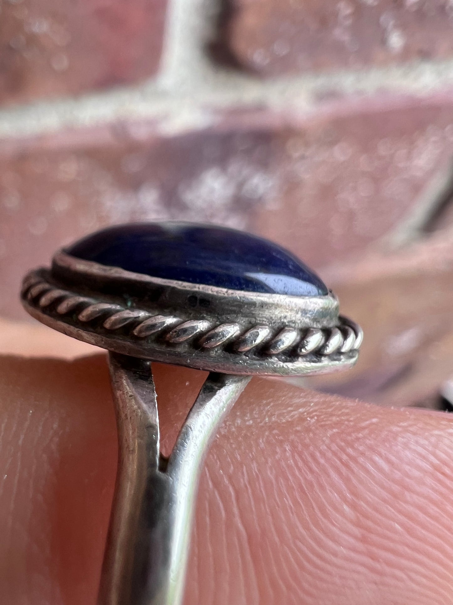 Vintage Native American Handmade Sterling & Lapis Ring Sz 6.75