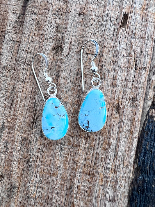 Native Navajo Handmade Sterling & Golden Hills Turquoise Dangle Earrings 1 5/8”