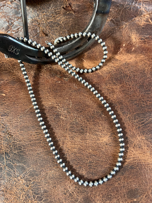 Sterling Silver 5mm Oxidized Bead 16-18” Necklace & Bracelet 7-8”