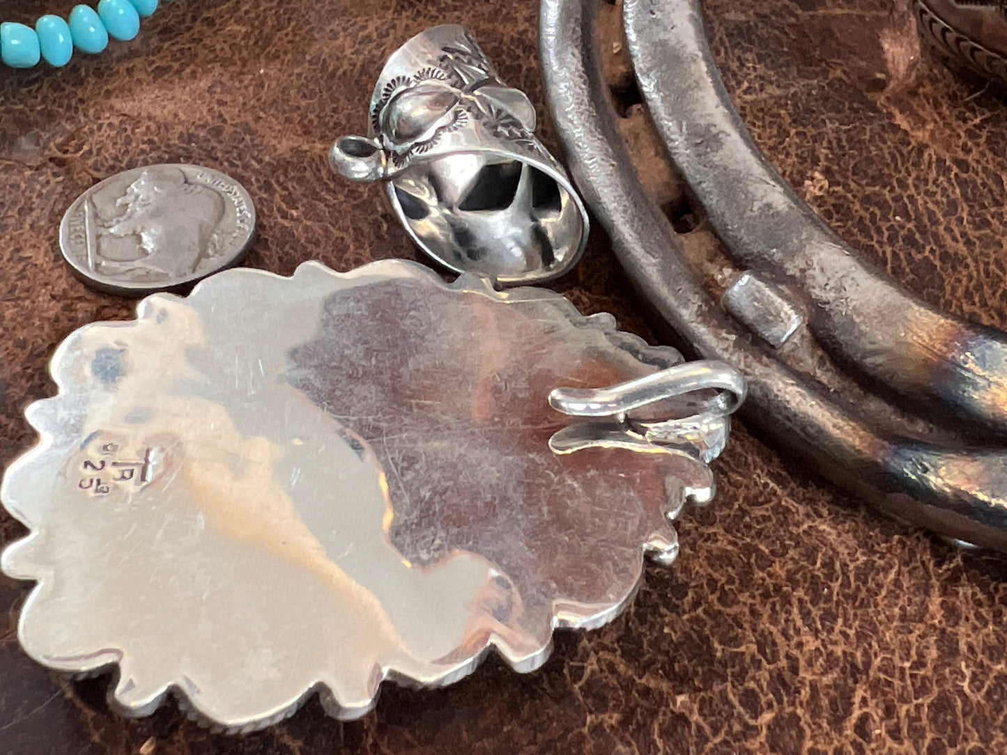 Handmade by Tyler Brown- Statement Piece!! Sonoran Gold Turquoise & Sterling Cluster Pendant Bale & Shepherds Hook