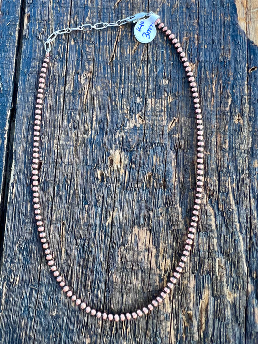 Copper Oxidized 3mm Bead Necklace 14-16”