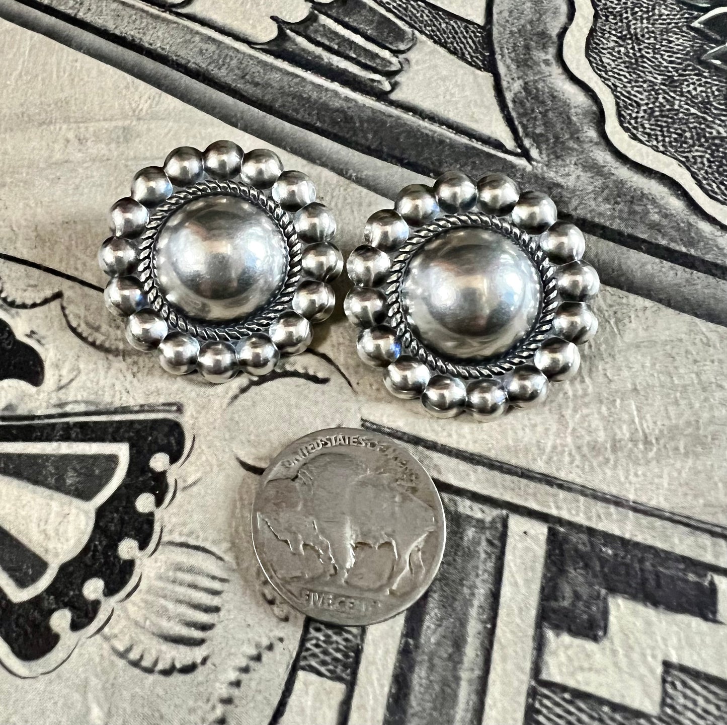 Large Concho Post Earrings 1.2”