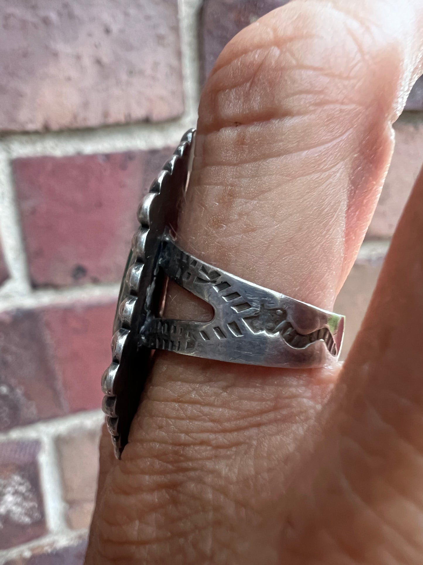 Vintage 1960’s Harvey Era Green Turquoise & Sterling Ring Sz 6