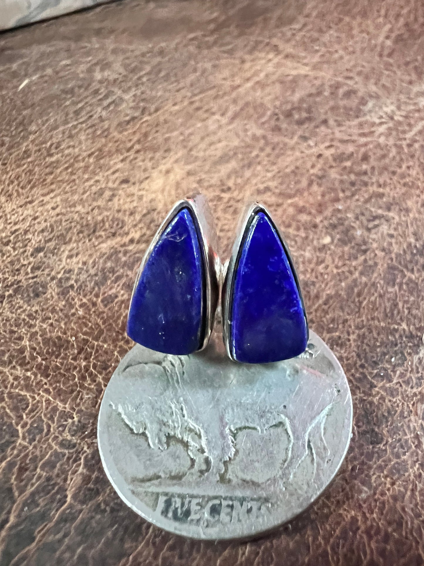 Lapis & Sterling Triangle Post Earrings