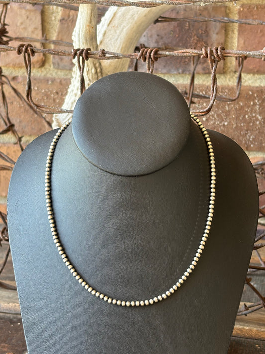 Sterling Silver 3mm Bead 16”-18” Necklace