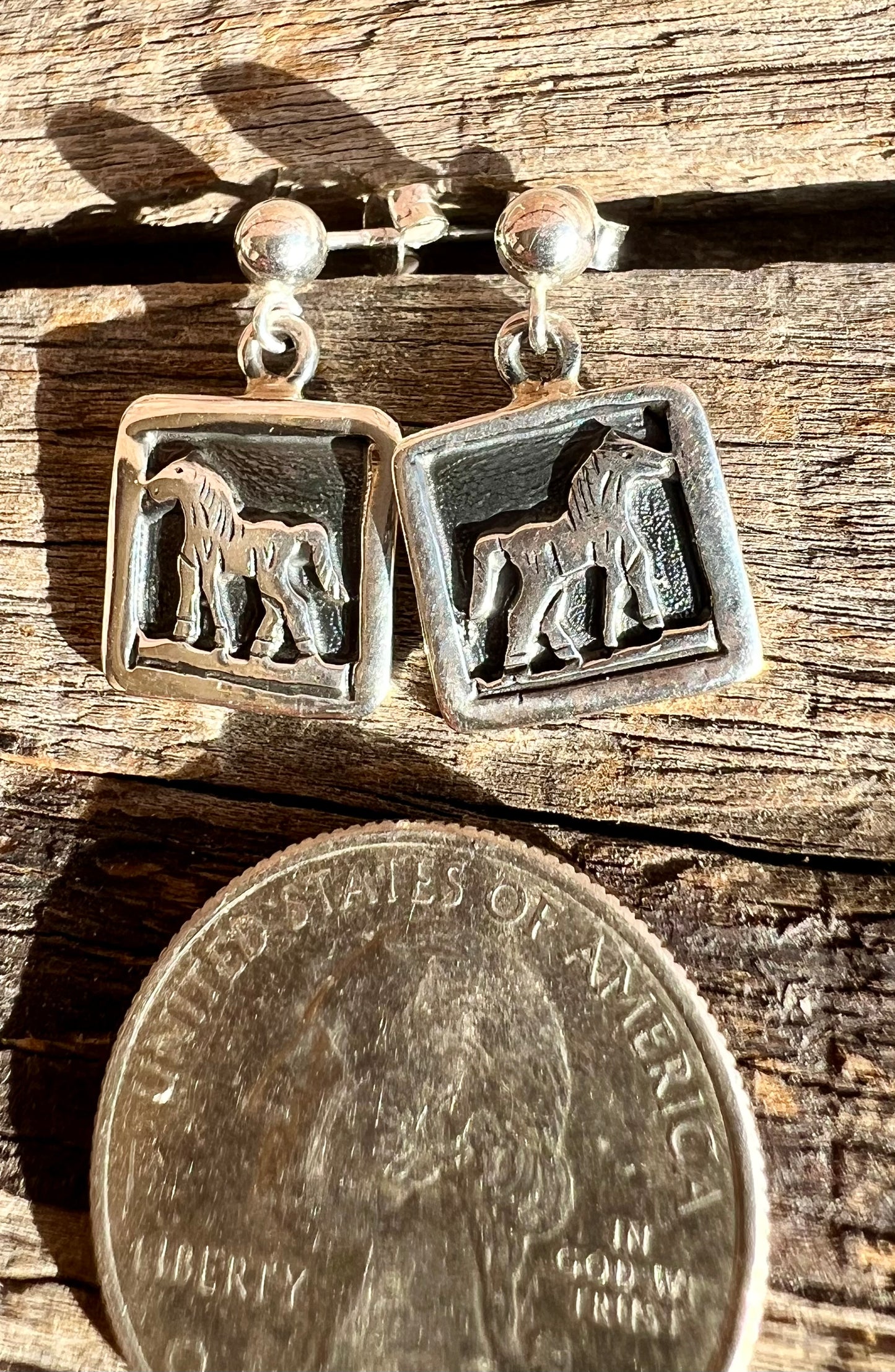Sterling Silver Horse Storyteller Post Earrings- Navajo Handmade
