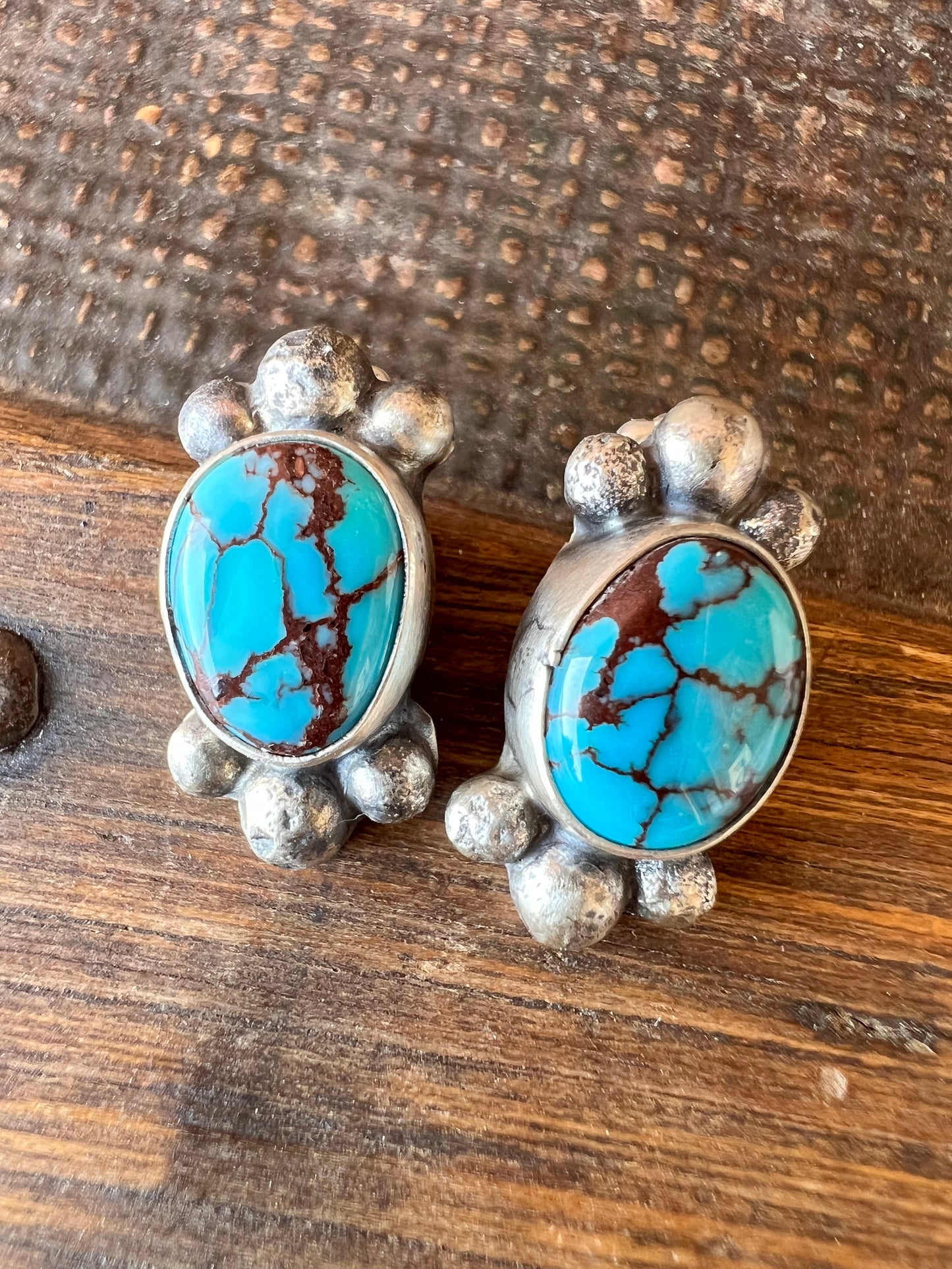 Handmade Prince Egyptian Turquoise & Sterling Post Earrings .8” x .42”