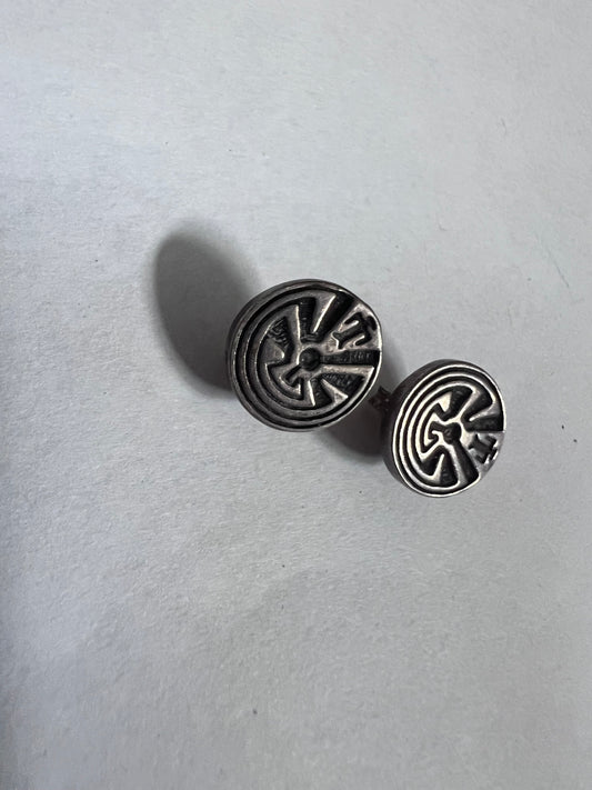Vintage Sterlibg Man-in-the -maze Post Stud Earrings 9.5mm