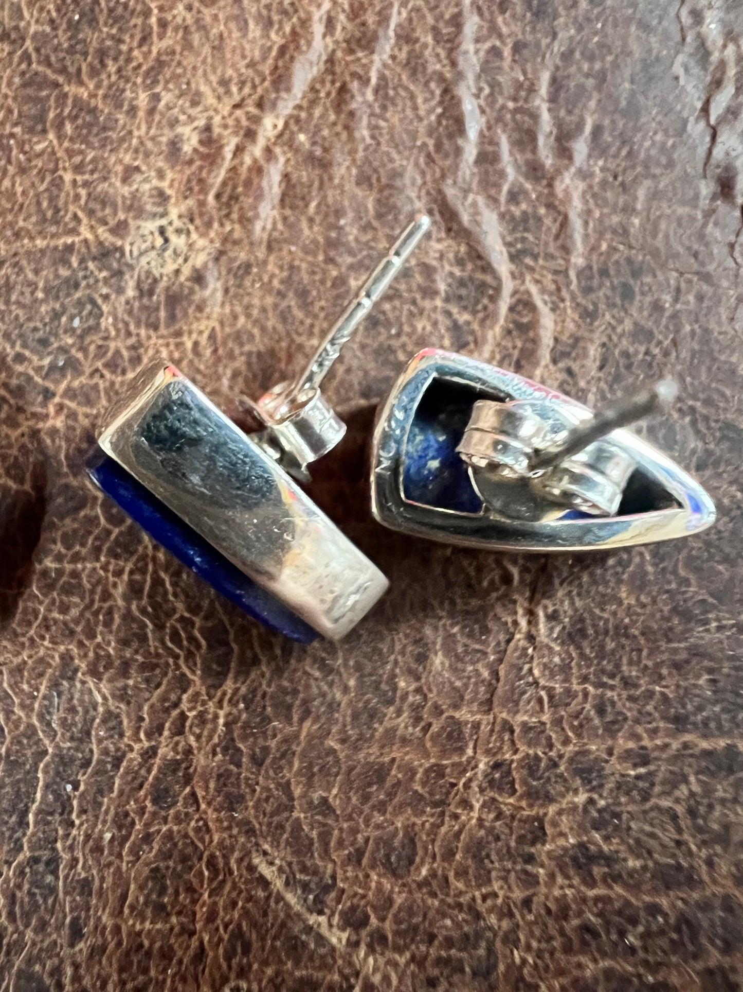 Lapis & Sterling Triangle Post Earrings