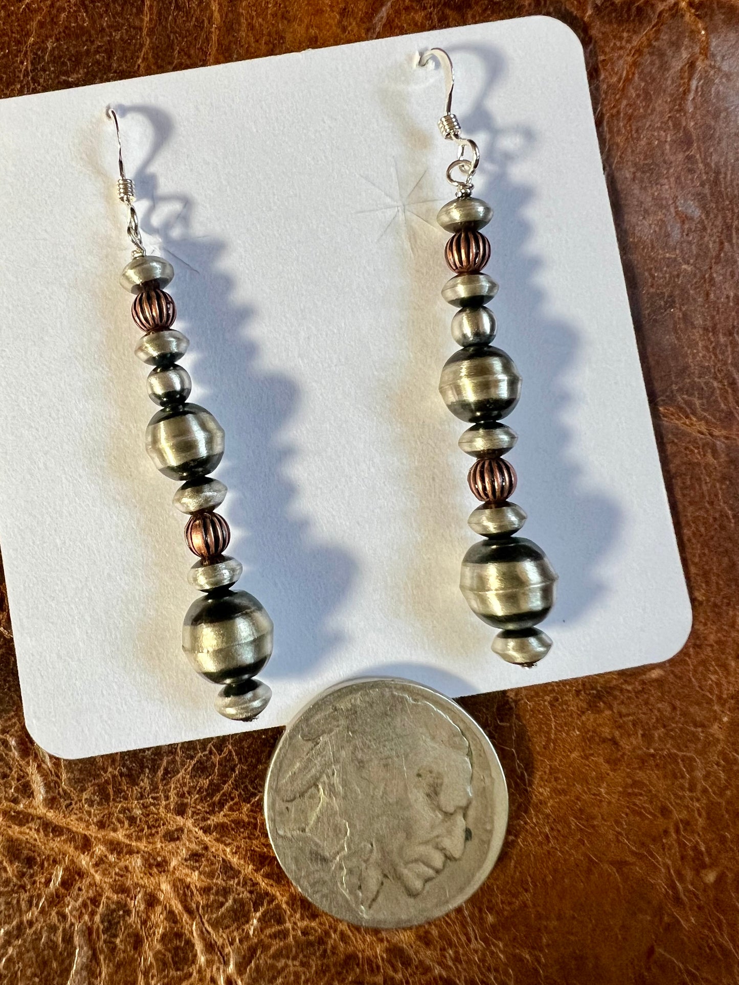Copper & Sterling Bead Dangle Earrings 2 1/4”