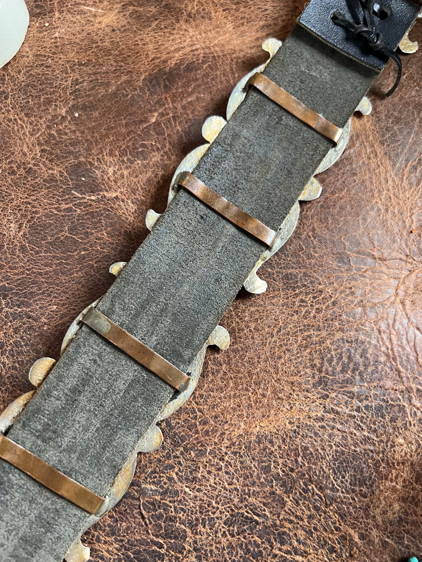 Vintage Navajo Handmade  Sterling Silver Sandcast Buckle Belt with Kingman Turquoise 35”