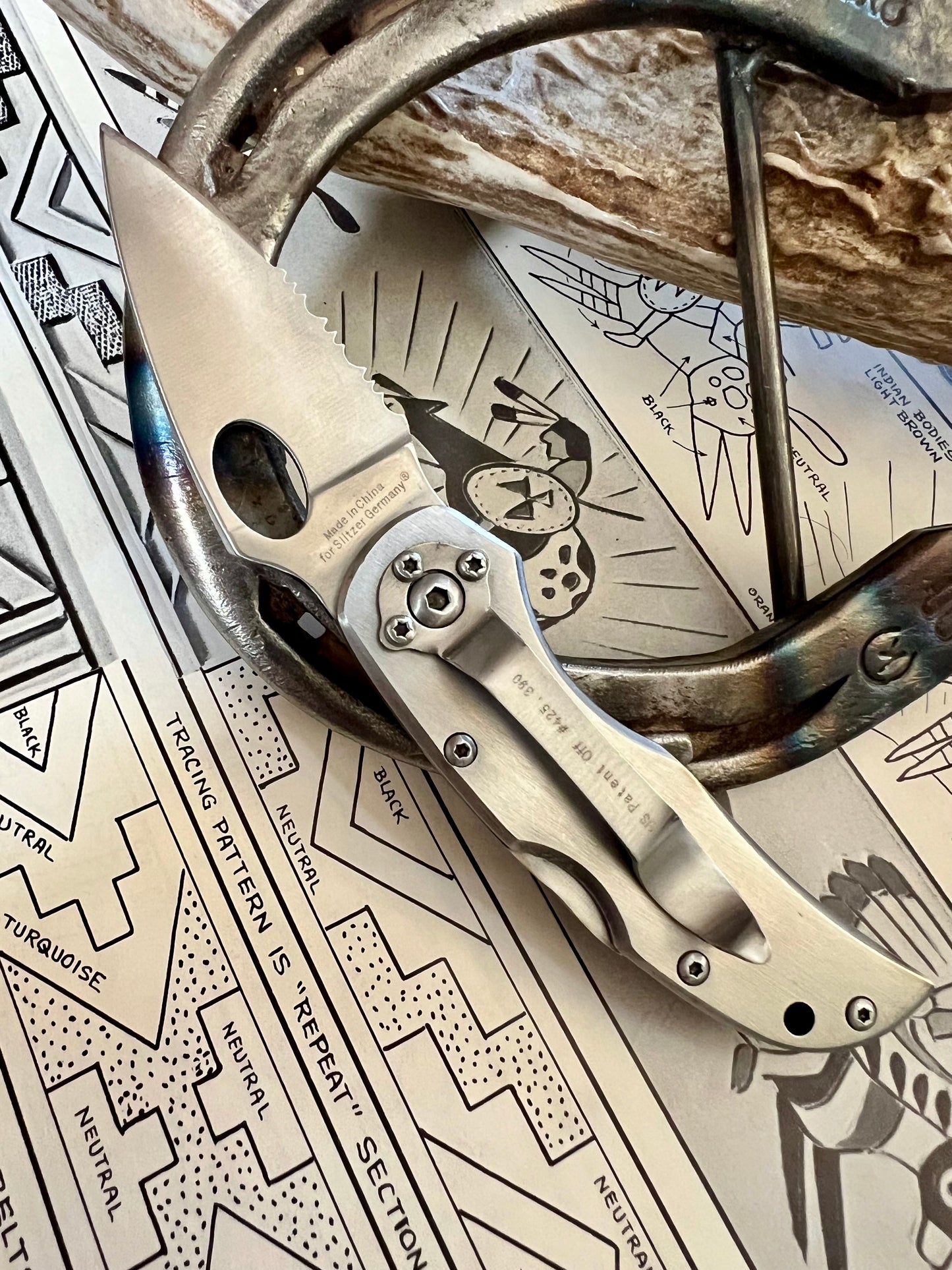 Beautiful Pocket Knife with Wood, Turquoise & Coral Inlay. 
3.5”