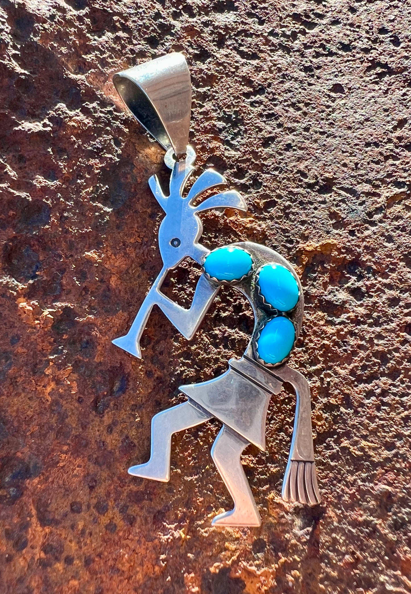 Navajo Handmade by Ella Peter. Sterling Silver & Sleeping Beauty Turquoise 3-stone Pendant