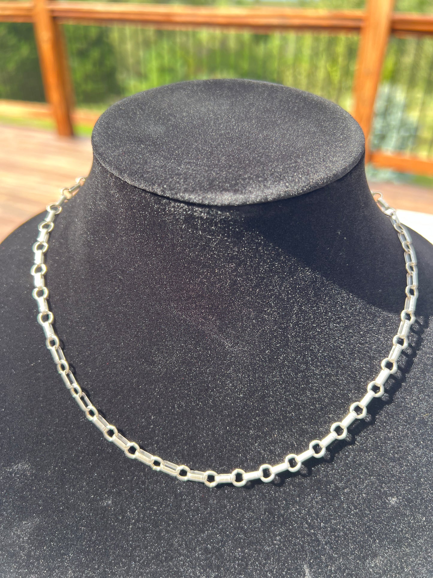 Navajo Handmade Sterling Silver Oxidized Paperclip/O-ring link necklace 18”